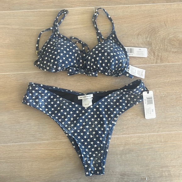 WeWoreWhat Other - WeWoreWhat Blue with White Stars Bathing Suit